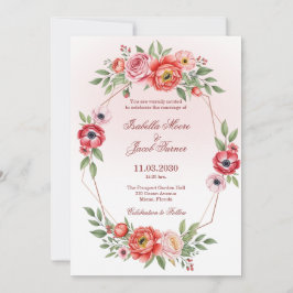 Pfingstrose und Anemone Florale Geometrische Hochz Einladung