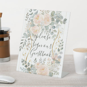 Pfingstrose und Eukalyptus Botanische Blumige Hoch Sockelschild