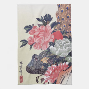 Pfingstrose und Pfau, Hiroshige, Ukiyo-e Geschirrtuch