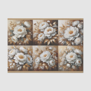 Pfingstrose Weiß und Gold Ölmalerei Decoupage Seidenpapier