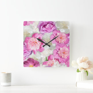 Pfingstrose Weiße Pfingstrose - Romantische Blüten Quadratische Wanduhr