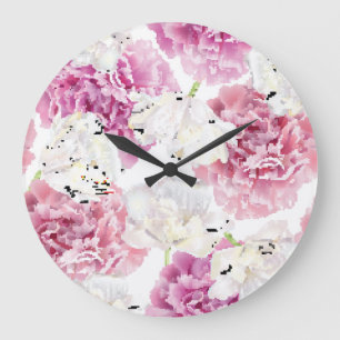 Pfingstrose Weiße Tulpe Vintage Große Wanduhr