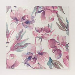 Pfingstrosen-Aquarell: nahtloser floraler Hintergr Puzzle