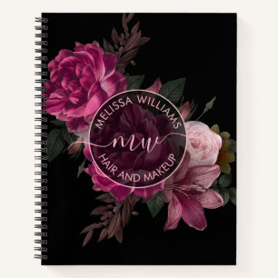 Pfingstrosen-Blume Schwarzes Logo Notizbuch