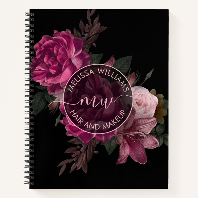 Pfingstrosen-Blume Schwarzes Logo Notizbuch (Vorderseite)