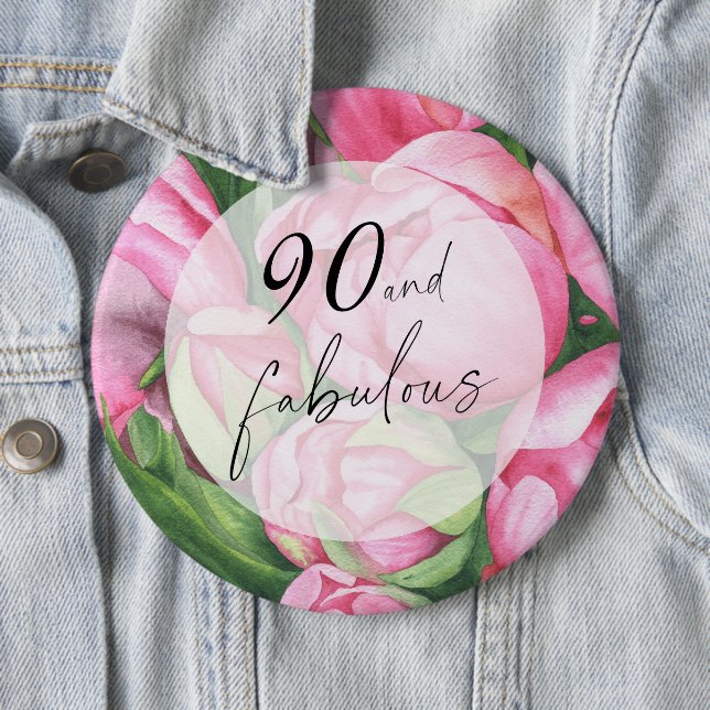Pfingstrosen Blumen 90. Geburtstagsfeier Button (Beispiel)