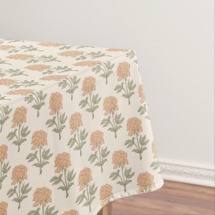 Pfingstrosen-Blumen-Blockdruck Vintage-Boho-Warm-N Tischdecke