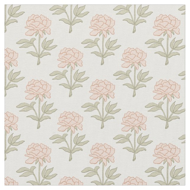 Pfingstrosen-Blumen-Blockdruck Vintage Cottage Sof Stoff (Nahaufnahme)