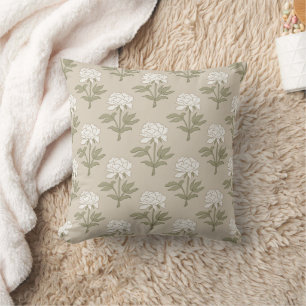 Pfingstrosen-Blumen-Blockdruck Vintage-Pilz-Beige Kissen