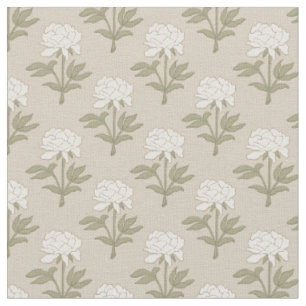 Pfingstrosen-Blumen-Blockdruck Vintage Pilz Beige Stoff