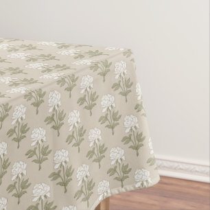 Pfingstrosen-Blumen-Blockdruck Vintage Pilz Beige Tischdecke