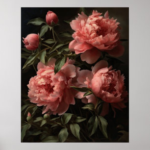 Pfingstrosen-Blumen-Kunstposter Poster