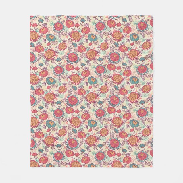 Pfingstrosen-Blumen- und -Blättermuster Fleecedecke (Vorderseite)