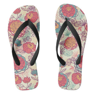 Pfingstrosen-Blumen- und -Blättermuster Flip Flops