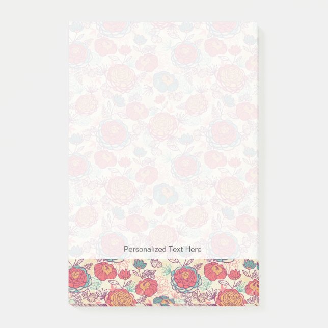 Pfingstrosen-Blumen- und -Blättermuster Post-it Klebezettel (Vorderseite)