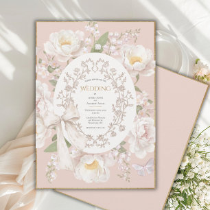 Pfingstrosen-Blumen-Vintage-elegante-pfirsichfarbe Einladung