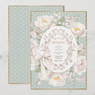 Pfingstrosen-Blumen-Vintage-Elegante-Salbei-Hochze Einladung