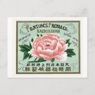 Pfingstrosen-Blumen Vintage Japanisches Seidenlabe Postkarte