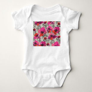 Pfingstrosen-Blumen-Vintage-nahtloses Muster. Baby Strampler