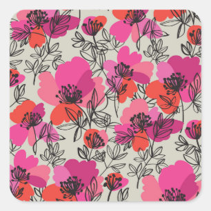 Pfingstrosen-Blumen-Vintage-nahtloses Muster. Quadratischer Aufkleber