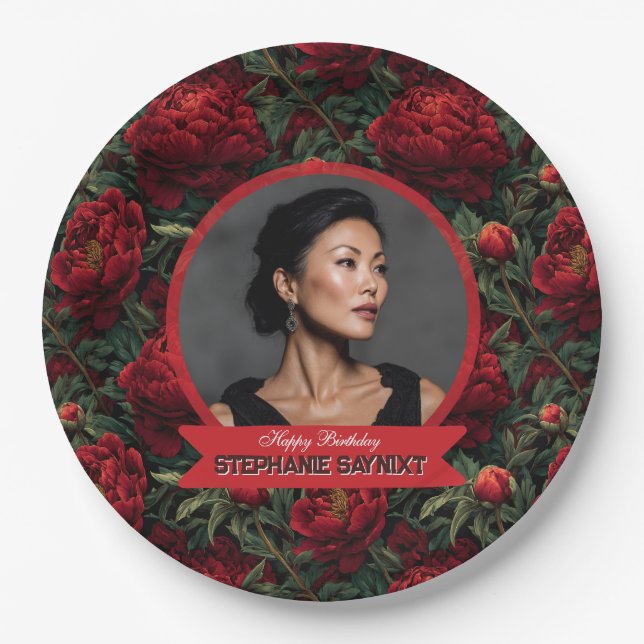 Pfingstrosen-Blumengarten-Geburtstag  Pappteller (Vorderseite)