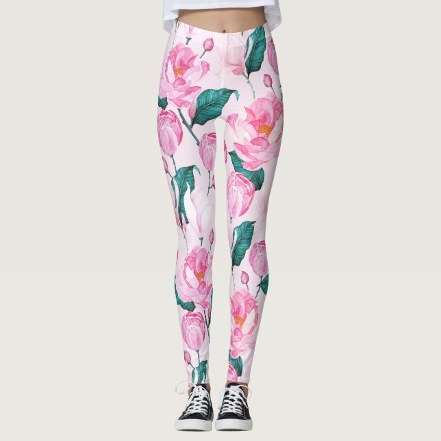 Pfingstrosen-Blumenleggings Leggings (Vorderseite)