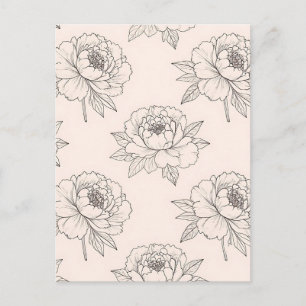 Pfingstrosen-Blumenlinie-Kunstmuster Soft Postkarte