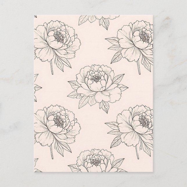 Pfingstrosen-Blumenlinie-Kunstmuster Soft Postkarte (Vorderseite)
