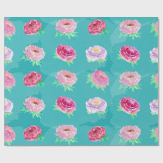 Pfingstrosen Blumenmuster Rosa Wasserfarbe Türkis Geschenkpapier