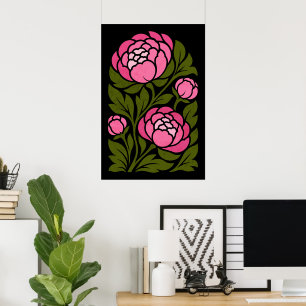 Pfingstrosen-Blumenposter, Botanische Blumenwandku Poster