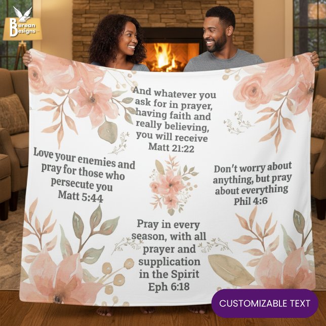 Pfingstrosen-Christen-GEBET  Fleecedecke (Christian Scripture Floral Prayer Blanket with CUSTOMIZABLE TEXT to add your favorite Bible verses)