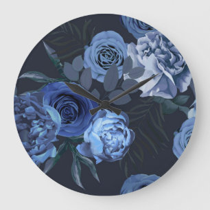 Pfingstrosen: Dunkle florale Vintage. Große Wanduhr