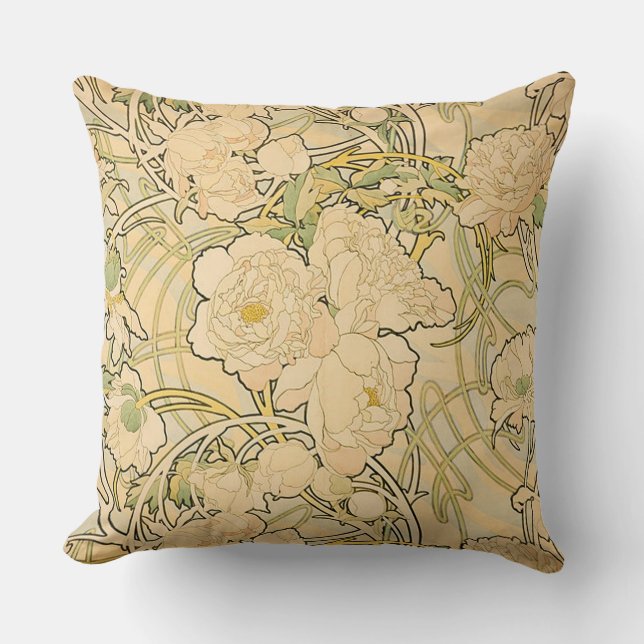 Pfingstrosen durch Alphonse Mucha Kissen (Vorderseite)
