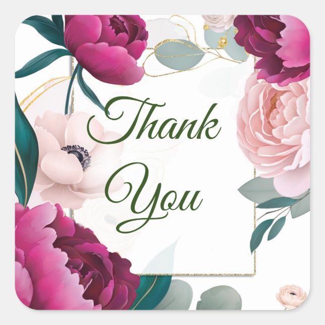 Pfingstrosen-Eukalyptus-Garten Florale Glamour-Hoc Quadratischer Aufkleber (Vorderseite)