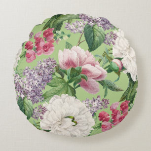 Pfingstrosen & Flieder Aquarell-Gartenmuster Rundes Kissen
