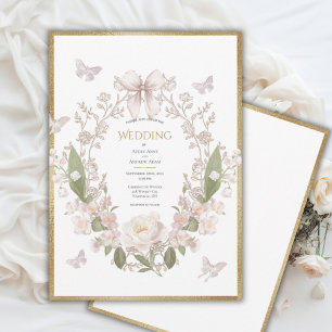 Pfingstrosen Florale Vintage-Hochzeit Einladung