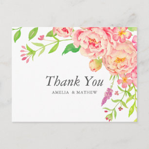 Pfingstrosen-Hochzeit Danke Postkarte