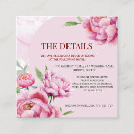 Pfingstrosen-Hochzeitsdetails für die Hochzeit Begleitkarte