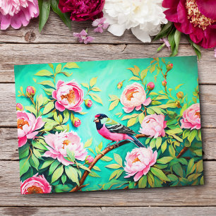 Pfingstrosen-Kiefer-Gosbeak-Kunstwerk Ölmalerei Postkarte