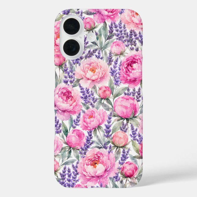 Pfingstrosen & Lavendel Aquarell-Blumenmuster Case-Mate iPhone Hülle (Rückseite)