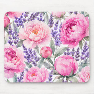 Pfingstrosen & Lavendel Wasserfarben-Blumenmuster Mousepad