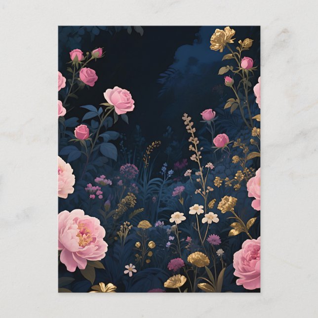 Pfingstrosen-Mitternachtsgarten-Blüte Postkarte (Vorderseite)