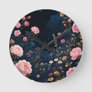 Pfingstrosen-Mitternachtsgarten-Blüte Runde Wanduhr