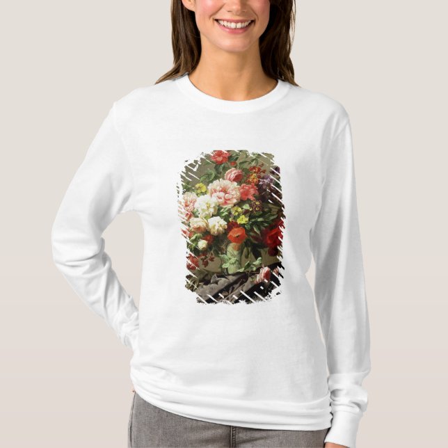 Pfingstrosen, Mohnblumen und Rosen, 1849 T-Shirt (Vorderseite)