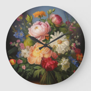 Pfingstrosen-Ölgemälde Große Wanduhr