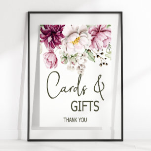 Pfingstrosen Pink Burgund Florale Hochzeitskarte & Poster
