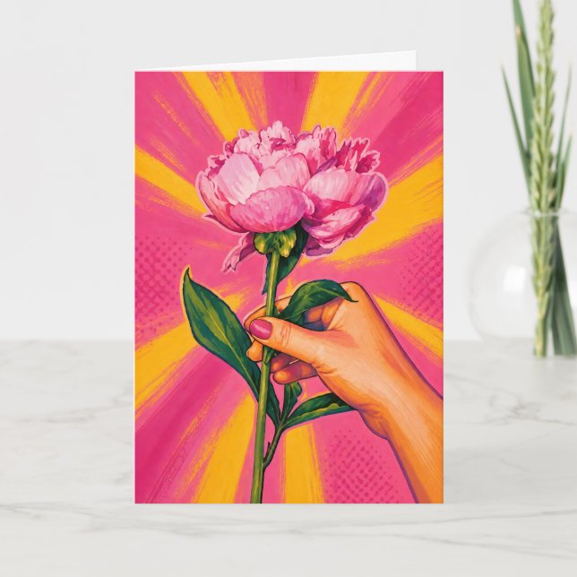Pfingstrosen-Popart-Papierwaren Karte (Vorderseite)