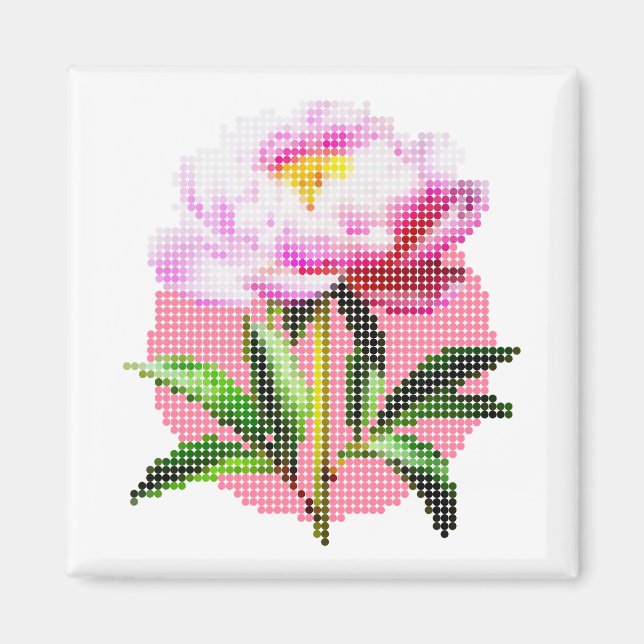 Pfingstrosen-Punkt-Mosaik-Blume Magnet (Vorne)
