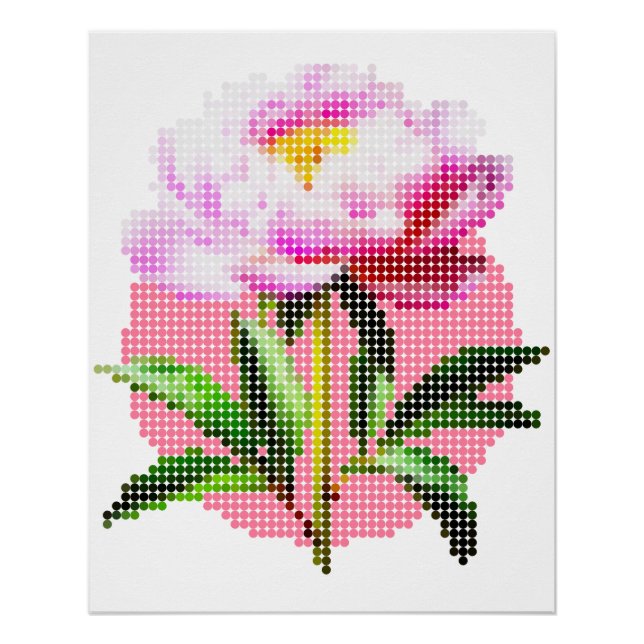 Pfingstrosen-Punkt-Mosaik-Blume Poster (Vorderseite)