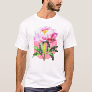 Pfingstrosen-Punkt-Mosaik-Blumen Herren T-Shirt